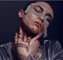 2021 Luxury Full Rhinestone Tassel Mask Masquerade Face Jewelry for Women Sexy Crystal Chain Cosplay Face Mask Face Accessories Q02660305