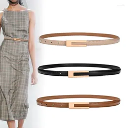 Belts Genuine Leather Belt For Women Skinny Thin Waist Pants Dresses Jeans Ladies Waistband With Metal Buckle Casual