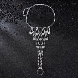 Anklets Trendy Bride Rhinestone Flower For Women Fashion Charm Foot Ring Bracelet On The Leg Tassel Beach Chain Jewellery