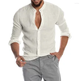 Men's Casual Shirts Male White Long Sleeve Formal Social Shirt For Men Cotton Linen Blouses Soild Normal Top Man Clothing 3XL