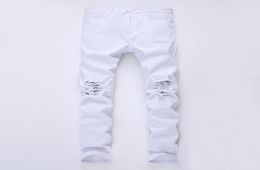 2020 New Fashion Men Holes white Jeans European High Street Motorcycle Biker Jeans Men Hip Hop Ripped Slim pants 12 colors8609200