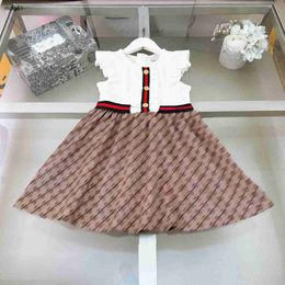 Brand baby Camisole dress Splicing design girl skirt Size 110-160 kids designer clothes Wrinkled lace cuffs child frock Jan20