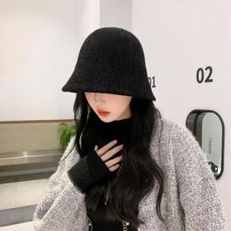Berets Autumn Winter Bucket Hat For Women Stylish Knitted Fisherman Solid Colour Vertical Stripe Design Women's