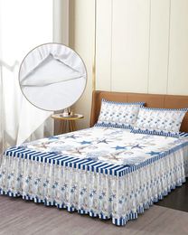 Bed Skirt Blue Ocean Starfish Anchor Shell Coral Boat Fitted Bedspread With Pillowcases Mattress Cover Bedding Set Sheet