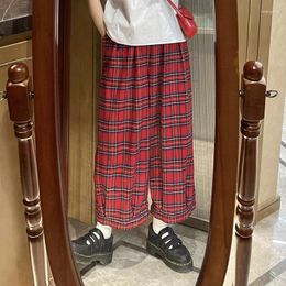 Women's Pants Red Plaid Harajuku Style Casual Velvet Women Autumn Winter Students Japanese Versatile Loose Daddy