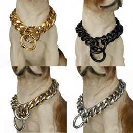 Collars Stainless Steel Big Dog Collar Gold Dog Chain Leash Pet Supplies 18K Metal Pet Necklace For Small Medium Large Dogs Collar
