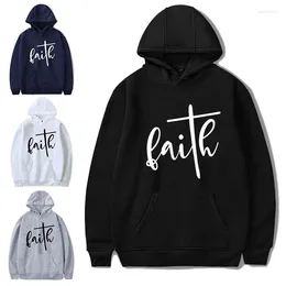 Men's Hoodies Faith Letters Print Religious Christian Clothing Mens Spring And Autumn Cotton Hooded Top Sweatshirt