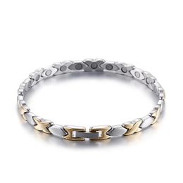 Bracelets Fashion Women Female Colour Gold Geomertic Bracelets Titanium Steel 20cm Zirconia Health Magnets Energy Bracelets Jewellery