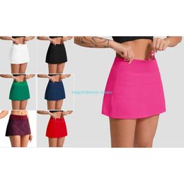 LU Yoga Pleated Tennis Skirt Women Gym Clothes Sports Shorts Female Running Fitness Dance Yoga Underwear Beach Biker Golf Skirts Hig