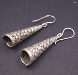 Dangle Earrings Real Solid 925 Sterling Silver Women Lucky Retro Hollow Carved Braided Reel
