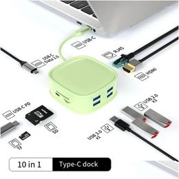 Usb Hubs Laptop Docking Stations Type-C Expansion Dock Hub 10 In 1 Computer Peripherals Suitable For Phablet Drop Delivery Computers N Otbjo