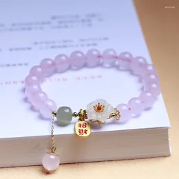 Link Bracelets Handmade Pink Crystal Beads For Girls With Chinese Style Peach Blossom Flower Bracelet Couples Valentine's Day Gift