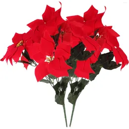 Decorative Flowers 2PCS Simulation Red Poinsettia Bushes Christmas Bouquets Artificial Xmas Tree Ornaments Centerpiece For Home