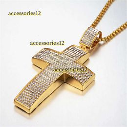 Pendant Necklaces Hip Hop Iced Out Bling Big Jesus Cross Pendant Necklaces Religious 14k Yellow Gold Chains For Man Hiphop Jewellery 2024 Designer Jewellery Necklaces