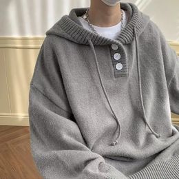 Hooded Sweater Men Autumn and Winter Japanese Vintage Lazy Style Coat Loose Oversize Wearing Hat Knit Heavy Duty Top 240119