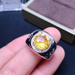 Cluster Rings Fireworks Cutting Citrine Ring 925 Silver Adjustable Men's