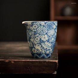 Cups Saucers Flowers Ceramic Opening Pottery Fair Cup Chinese Tea Vintage Zen Sea Teacup Teaware Blue Ceremony Utensil