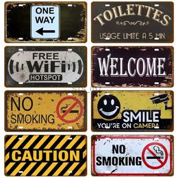Metal Painting WIFI Toile Smile Welcome Licence Plate Store Wall Decor Restrooms Tin Sign Vintage Road Guide Metal Sign Painting Plaques Poster