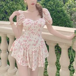 Casual Dresses Kawaii Sexy Floral For Women Summer 2024 Evening Elegant Beach Party Mini Dress Korean Fashion Print Sweet Cute Sundress