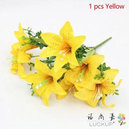 Decorative Flowers 1 PCS Beautiful Artificial 7 Flower Heads Lily Bunch Silk Home Wedding Bouquet Decoration 6 Colors Available F484