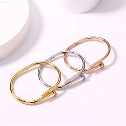 Fashion Designer Women's Rose Gold Nail Bangle Stainless Steel 18k Gold Plated Women's Charm Nail Bangle