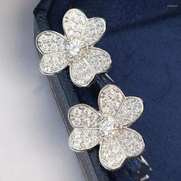 Stud Earrings Solid 10K White Gold Push Earring Back Women Clover Wedding Anniversary Engagement Party Moissanite Diamond