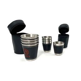 Camp Kitchen 4pcs 30/70ml Outdoor Camping Tableware Travel Cups Set Picnic Supplies Stainless Steel Wine Beer Cup PU Leather YQ240123