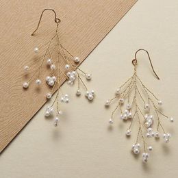 Dangle Earrings Twisted Branch With Pearl Accents Unique Copper Wire Gold Color Tree Imitation Handmade Jewelry