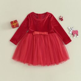 Girl Dresses Christmas Toddler Baby Girls Princess Dress Cute Party Velvet Mesh Infant Solid Layered Tulle Long Sleeve Baptism