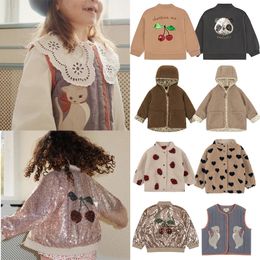 Ks Children Cherry Sequin Coat Girls Cartoon Jackets Baby Outerwe Clothes Lambswool Kids Cat Embroidery Vest 240122