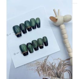 False Nails Misskitty Handmade Press-on Pure Wear Short Beautiful Dark Green Cat Eye Detachable Pregnant Women Use French Fake