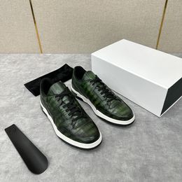 Brand Fashion Luxury Designer Crocodile Texture New Men's Business Casual Full Leather Sports Shoes Handmade Colorful Polishing Low Top Lace up Sports Shoes
