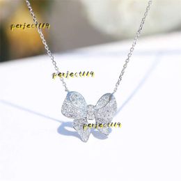 Pendant Necklaces Selling Luxury Jewelry Sparkling Real 925 Sterling Silver Bow Butterfly Pendant Pave White Clavicle Necklace With Chain Designer Necklace