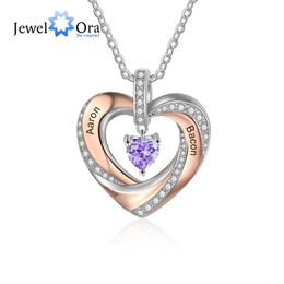 Pendants Personalised Engraved 2 Name Heart Pendants for Women Mix Colour Customised Birthstone Mothers Necklaces Christmas Gifts for Her