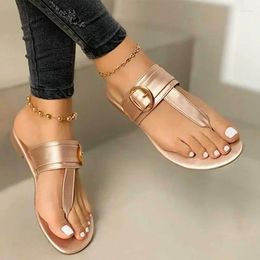 Slippers Women's Shoes 2024 Summer Fashion Clip Toe Flat Flip Flops Beach PU Leather Casual Ladies Zapatos Mujer