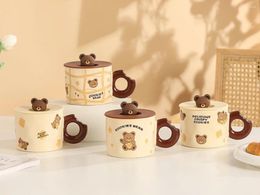 Mugs Cute Cartoon Ceramic Cup With Lid Cookie Bear Mug Large Capacity Water High Appearance Coffee