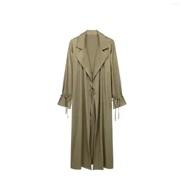 Women's Trench Coats Women 2024 Fashion Wrinkle Effect Vertical Feeling Coat Vintage Long Sleeve Female Outerwear Chic Overcoat