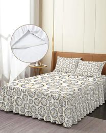 Bed Skirt Clock Lotus Flower Elastic Fitted Bedspread With Pillowcases Protector Mattress Cover Bedding Set Sheet