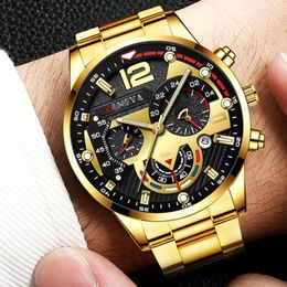 Creative Mechanical Version Six Needle Alloy Steel Band Men's Quartz Watch