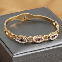 Bangle MASA Geometric Stainless Steel Bangles For Women Men 2024 Eye Shape Bule Color With Rhinestones Party Jewelry