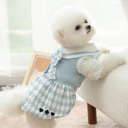 Dog Apparel Padded Warm Dress Winter Pet Jk Skirt Blue Plaid Puppy Coat Clothing Teddy Two-legged Cardigan
