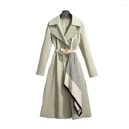 Women's Trench Coats Removable Silk Scarf Coat High Quality Slim Windbreaker Women 2024 Spring Autumn Period Mid Length Belt Elegant