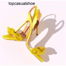 Aquazzura Aura Aquazzuras Women Sandals Brider shoes Shoe Chain of Love Embellished High Heels Elasticated Slingback Strap Evening Dress Lady Walking EU35-40