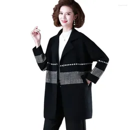 Women's Trench Coats Autumn Winter Mid-Long Knitted Sweater Jacket Women 2024 Loose Suit Collar Outerwear Fashion Stripe Single Buckle Coat