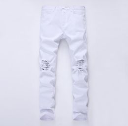 2020 New Fashion Men Holes white Jeans European High Street Motorcycle Biker Jeans Men Hip Hop Ripped Slim pants 12 colors6298473