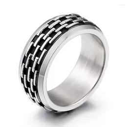 Cluster Rings Vintage Stainless Steel Men's Ring Fashion Punk Retro Silver Colour Black Watch Chain Shape Finger Jewellery