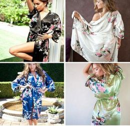 womens Solid royan silk Robe Ladies Satin Pyjama Lingerie Sleepwear Kimono Bath Gown pjs Nightgown 17 colors36987671580