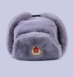 Soviet Badge Ushanka Russian Men Women Winter Hats Faux Rabbit Fur Army Military Bomber Hat Cossack Trapper Earflap Snow Ski Cap 23329399