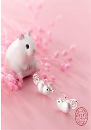 WANTME 100 925 Sterling Silver Jewelry 3D Personalized Rat Mouse Stud Earrings For Women Girls Fashion Animal Pendientes Mujer 216140013