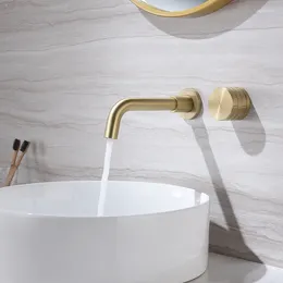 Bathroom Sink Faucets Luxury Top Quality Brushed Gold Brass Faucet Wall Mounted Cold Water Basin Mixer Tap 1 Handle High